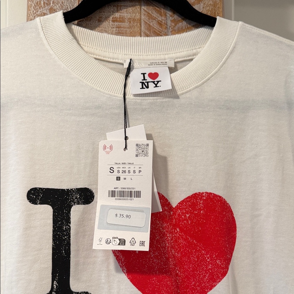NWT Zara White 'I Love NY' Short Sleeve Tee - Picture 4 of 10